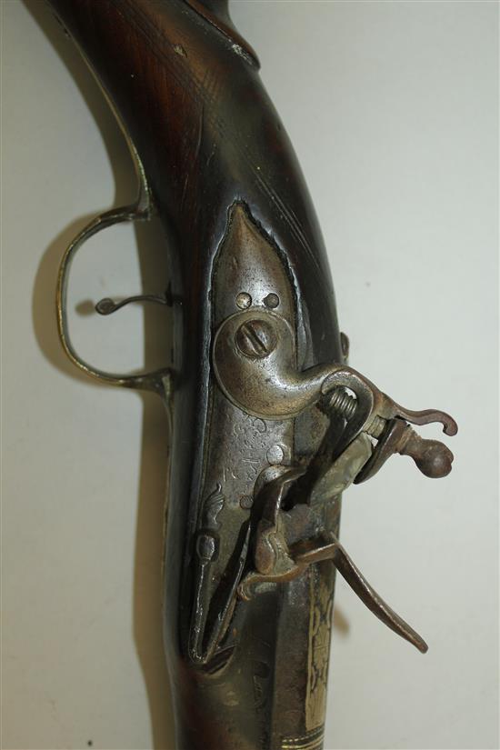 A 19th century Turkish flintlock blunderbuss pistol, 17.75in.